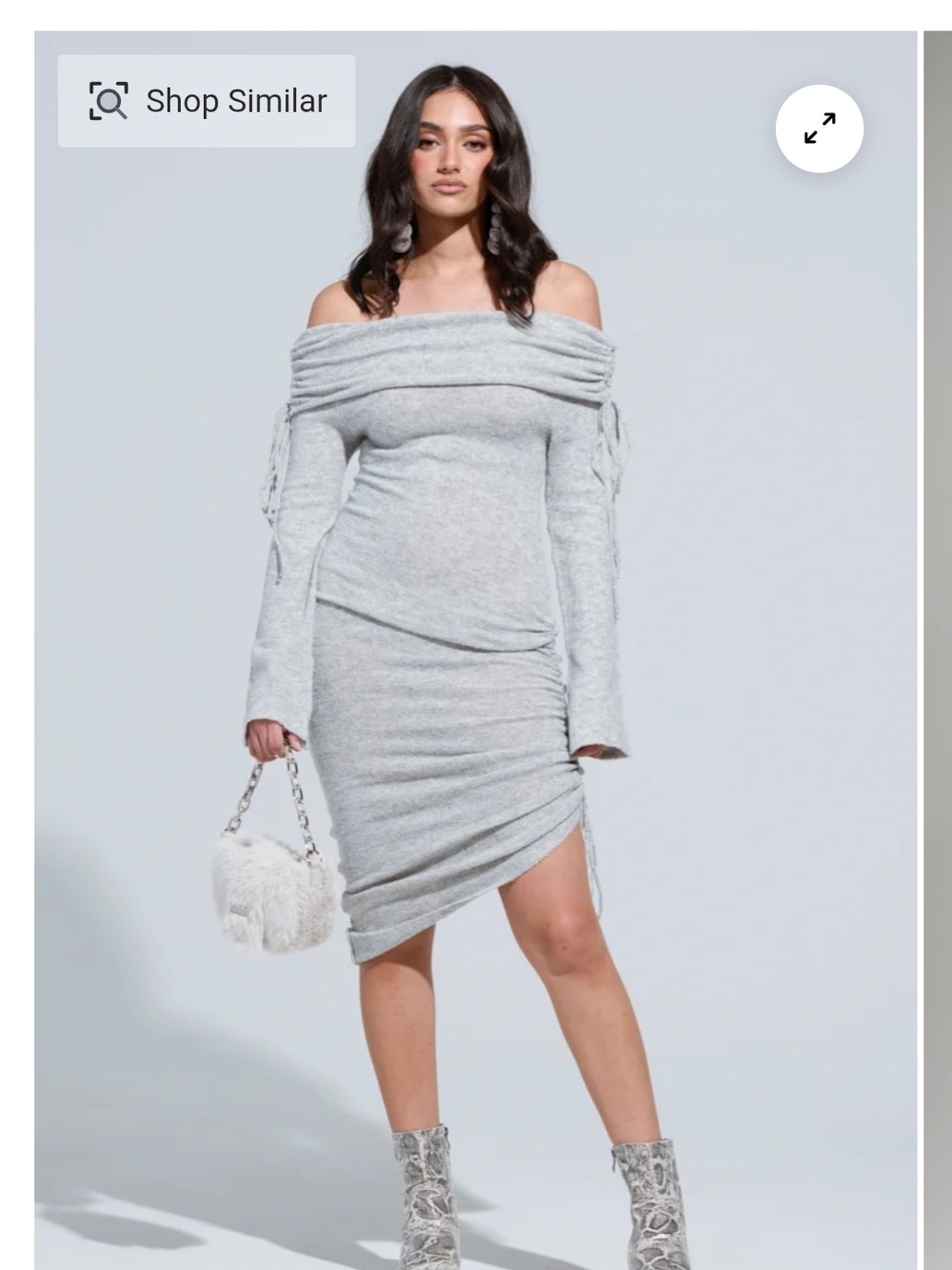 NWT AKIRA Off-Shoulder Asymmetrical Light Gray Knit Dress Size-M